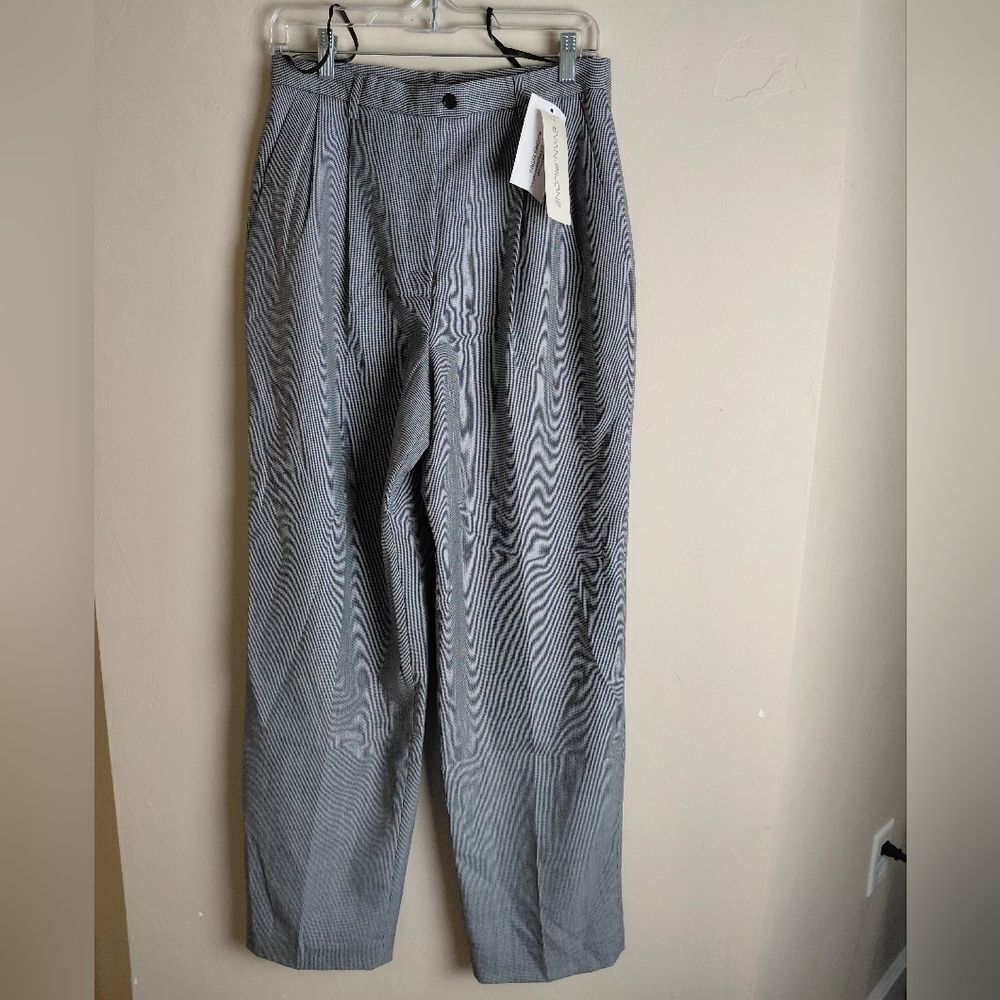 NWT Vintage 1980s Evan Picone Poly Wool Blend Pleat Front Trouser Pants Blk/wh